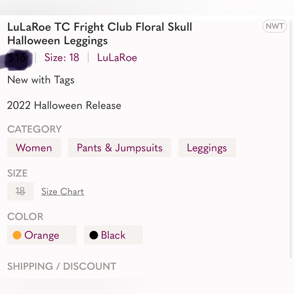 LuLaRoe TC Fright Club Floral Skull Halloween Leggings Tall Curvy - Picture 14 of 16